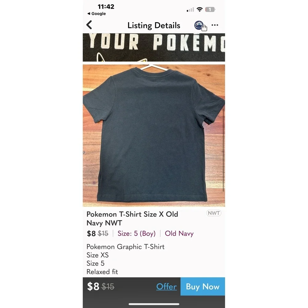 old navy pokemon‎ shirt Boys Sz 10/12 Black